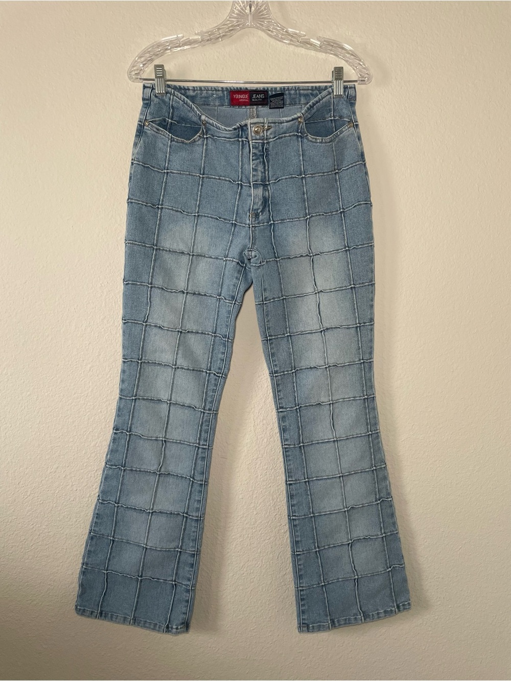 Y2K Younique Jeans Patchwork Flared Denim Streetwear Hippy Bareback Sz 13
